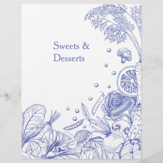 Blaue Gemüse, handgezeichnet, Rezept-Kategorie (Rückseite)