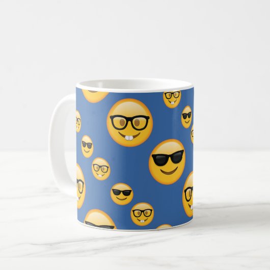 Blaue gemusterte Gläser Emojis Kaffeetasse (Vorderseite Links)