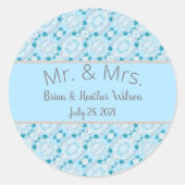 Blaue Gemusterte Paare Runder Aufkleber (Vorderseite)