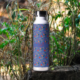 Blaue gemusterte Wildblumen rote Mohnblume isolier Trinkflasche