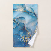 Blaue Geode Achat Gold Monogramm Badhandtuch Set (Handtuch)