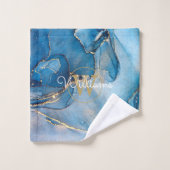 Blaue Geode Achat Gold Monogramm Badhandtuch Set (Waschlappen)
