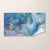 Blaue Geode Achat Gold Monogramm Badhandtuch Set (Handtuch)