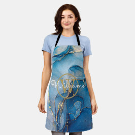 Blaue Geode Achat Gold Monogramm Schrift Name Schürze
