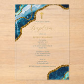 Blaue Geode Agate Gold Cross Taufe Acryleinladungen (Vorderseite)