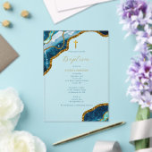 Blaue Geode Agate Gold Cross Taufe Acryleinladungen (In Situ (Hochzeit))