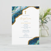 Blaue Geode Agate Gold Cross Taufe Einladung (Stehend Vorderseite)
