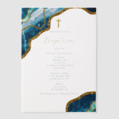 Blaue Geode Agate Gold Cross Taufe Pergament Einladungen (Vorderseite)