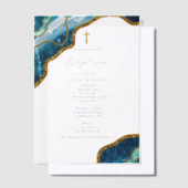 Blaue Geode Agate Gold Cross Taufe Pergament Einladungen (Versetzt)