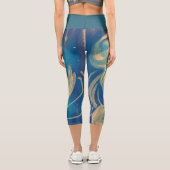 Blaue geometrische Abstrakte Waves Capri Leggings (Rückseite)
