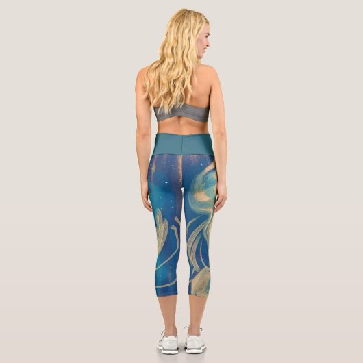 Blaue geometrische Abstrakte Waves Capri Leggings (Rückseite)