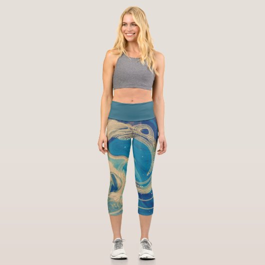 Blaue geometrische Abstrakte Waves Capri Leggings (Vorderseite)