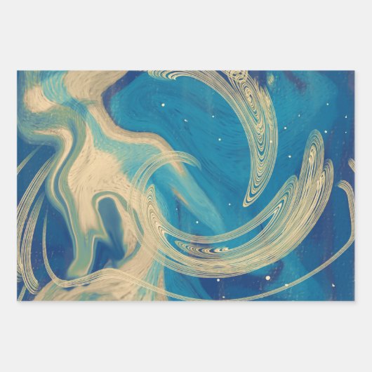 Blaue geometrische Abstrakte Waves Geschenkpapier Set (Vorderseite 2)