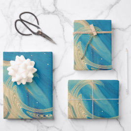 Blaue geometrische Abstrakte Waves Geschenkpapier Set