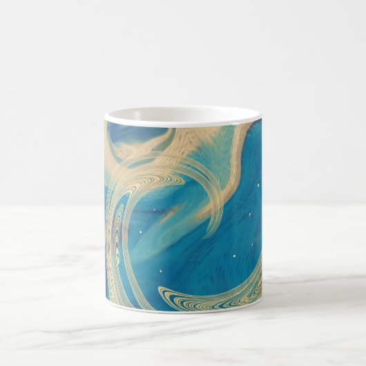 Blaue geometrische Abstrakte Waves Kaffeetasse (Mittel)