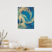 Blaue geometrische Abstrakte Waves Poster (Küche)