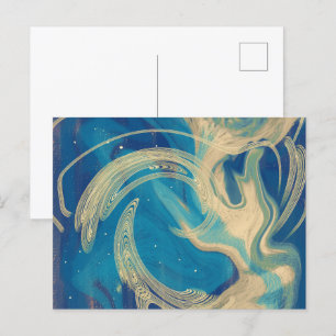 Blaue geometrische Abstrakte Waves Postkarte