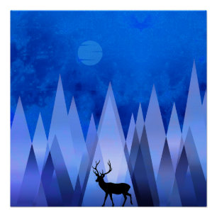 BLAUE GEOMETRISCHE BERGE DEER POSTER