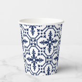 Blaue geometrische dekorative marokkanische Fliese Pappbecher (Rückseite)