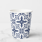 Blaue geometrische dekorative marokkanische Fliese Pappbecher (Vorderseite)