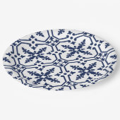 Blaue geometrische dekorative marokkanische Fliese Pappteller (Schrägansicht)