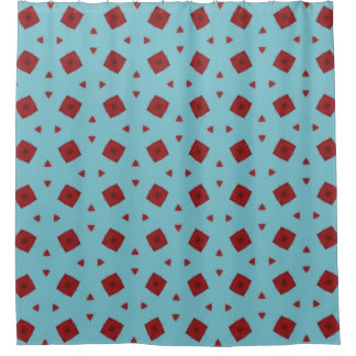 Blaue geometrische Duschvorhang mit rotem Akzent i