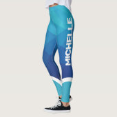 Blaue geometrische Farbtöne mit weißem Streifen Leggings (Links)