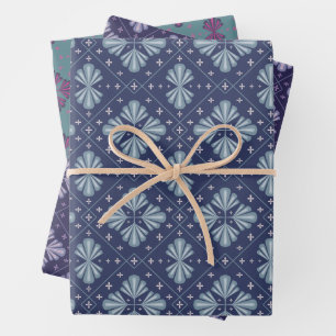 Blaue geometrische Formen Muster Geschenkpapier Set