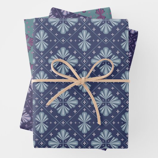 Blaue geometrische Formen Muster Geschenkpapier Set (Beispiel)