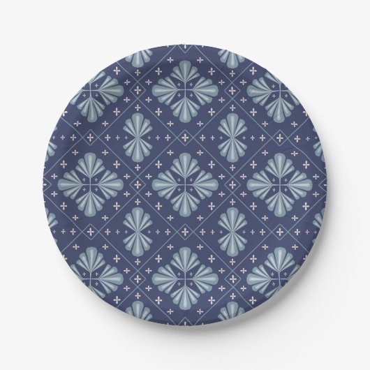 Blaue geometrische Formen Muster Pappteller (Vorderseite)