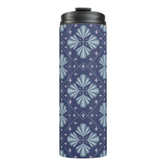 Blaue geometrische Formen Muster Thermosbecher (Vorderseite)