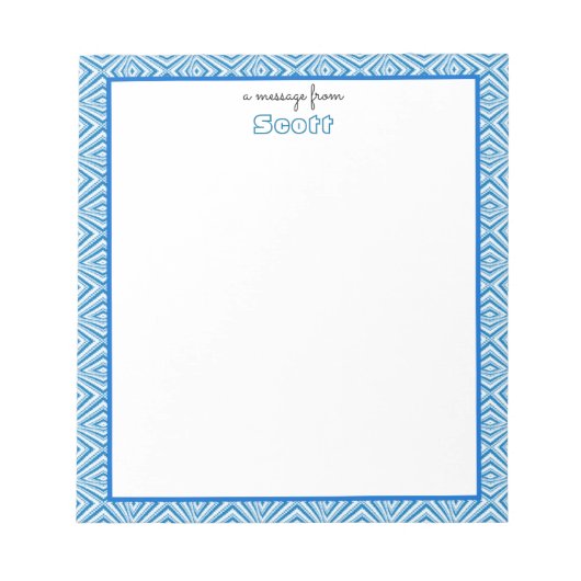 Blaue geometrische Grenze mit Monogramm Notizblock (Vorderseite)