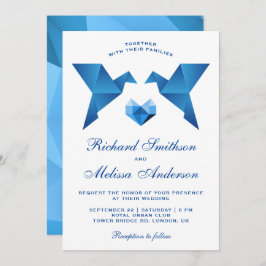 Blaue geometrische Herkunft Vögel Hochzeitseinladu Einladung