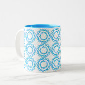 Blaue geometrische Kreise Kunstmuster Zweifarbige Tasse (Vorderseite Links)