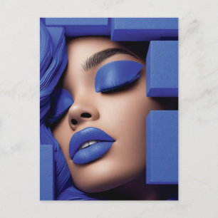Blaue geometrische Porträt einer schwarzen Frau Postkarte