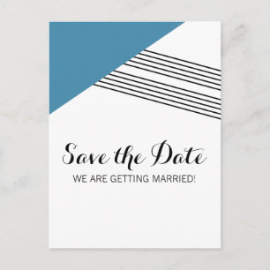 Blaue geometrische Streifen Save the Date Postkart Ankündigungspostkarte