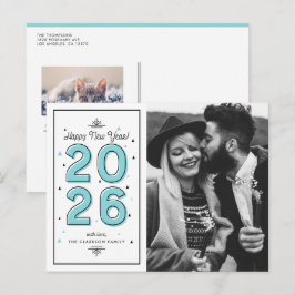 Blaue geometrische Typografie 2025 Neues Jahr Feiertagspostkarte