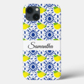 Blaue geometrische Zitronenfliese Case-Mate iPhone Hülle (Rückseite)
