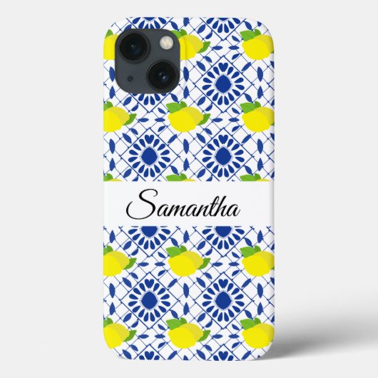 Blaue geometrische Zitronenfliese Case-Mate iPhone Hülle (Rückseite)