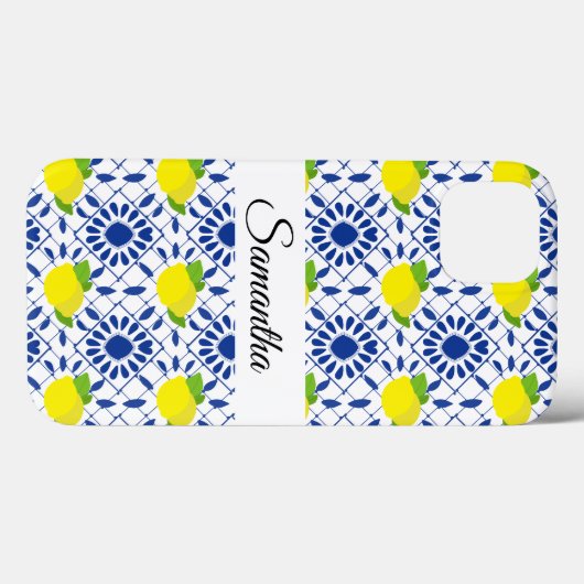 Blaue geometrische Zitronenfliese Case-Mate iPhone Hülle (Rückseite (Horizontal))