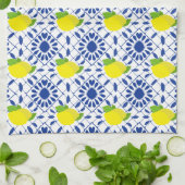 Blaue geometrische Zitronenfliese Geschirrtuch (Gefaltet)