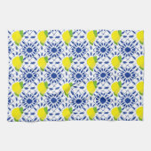 Blaue geometrische Zitronenfliese Geschirrtuch (Horizontal)