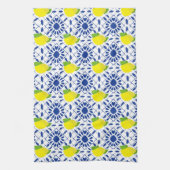 Blaue geometrische Zitronenfliese Geschirrtuch (Vertikal)