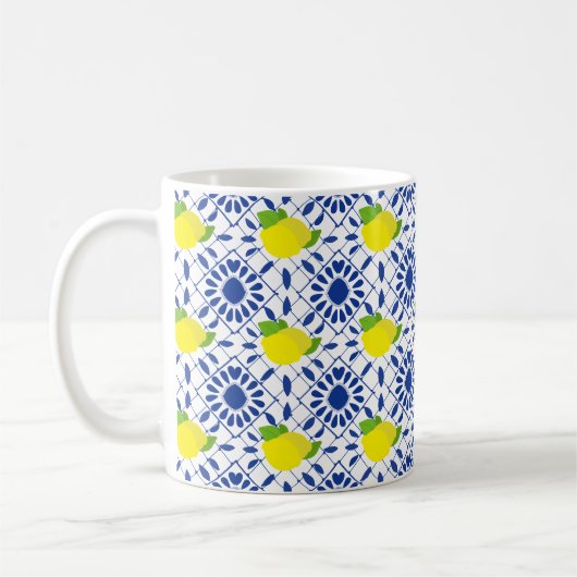 Blaue geometrische Zitronenfliese Kaffeetasse (Links)