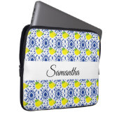 Blaue geometrische Zitronenfliese Laptopschutzhülle (Vorne Rechts)