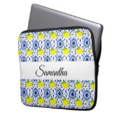 Blaue geometrische Zitronenfliese Laptopschutzhülle (Vorderseite Links)
