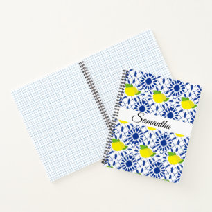 Blaue geometrische Zitronenfliese Notizblock