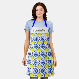 Blaue geometrische Zitronenfliese Schürze