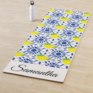 Blaue geometrische Zitronenfliese Yogamatte