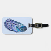 Blaue Gepäckmarke mit Feder Gepäckanhänger (Vorderseite horizontal)